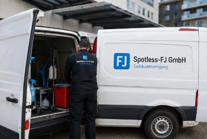 Servicefahrzeug der Spotless FJ GmbH mit Reinigungsausrüstung in Hamburg